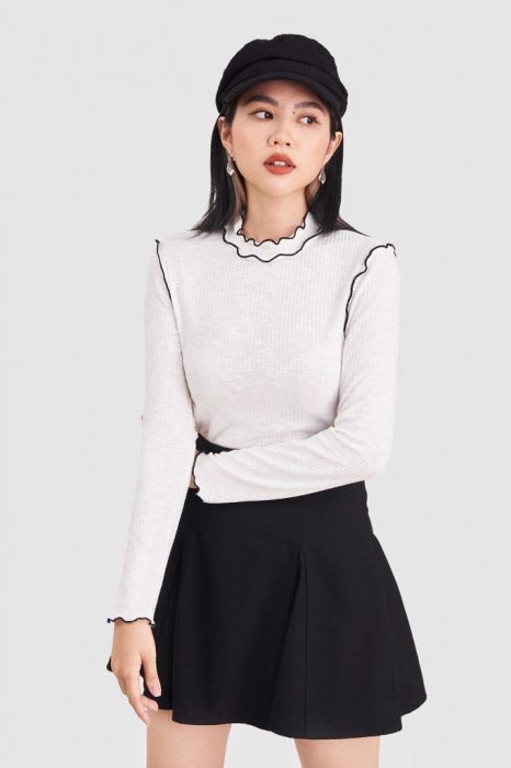 Ao thun tay dai knit vien chi mau